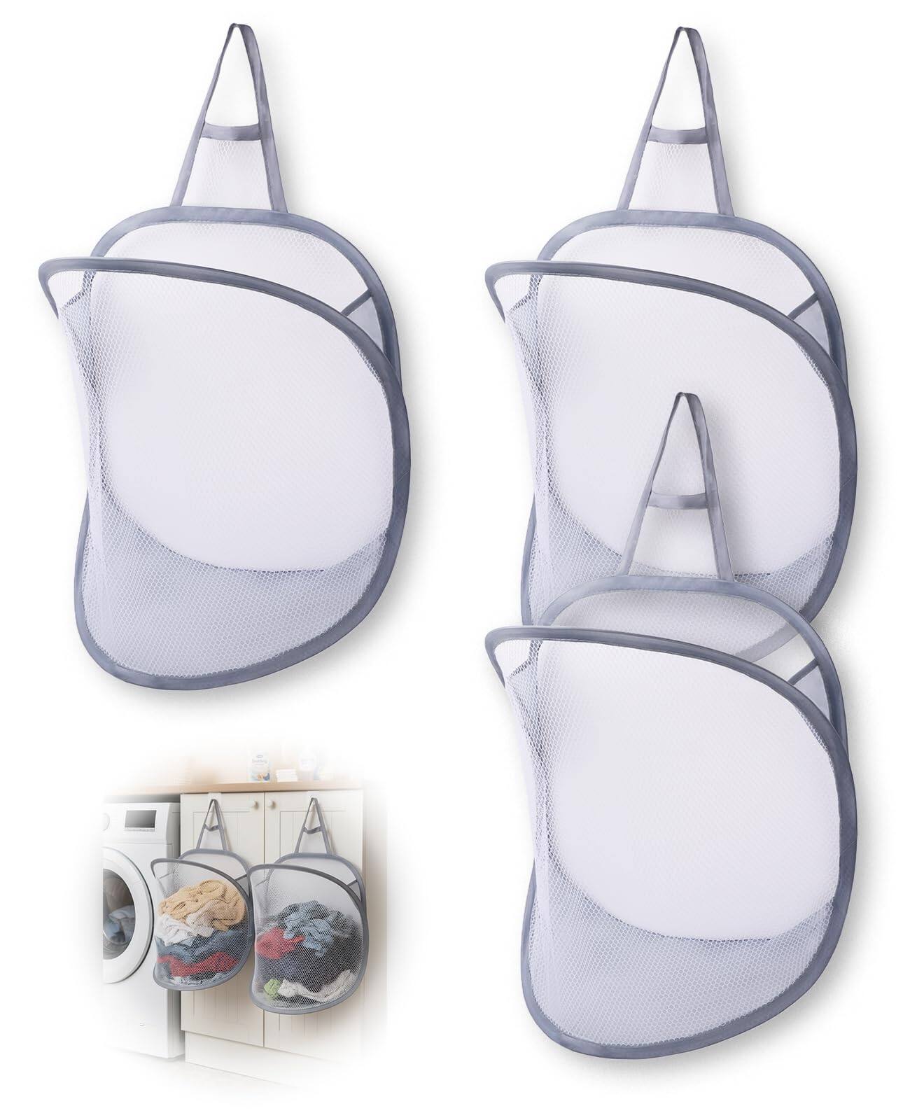Front. DORLUKFU - 3 Pack Small Hanging Laundry Bag, Foldable Mini Mesh Laundry Hamper Basket - gray.