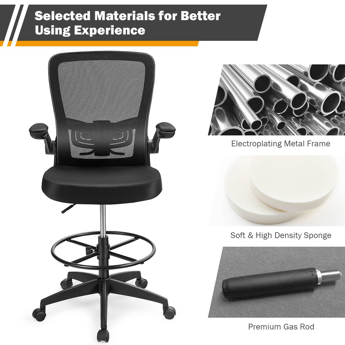 Selected Materials for Better Using Experience:

1. Electroplating Metal Frame
2. Soft & High Density Sponge
3. Premium Gas Rod