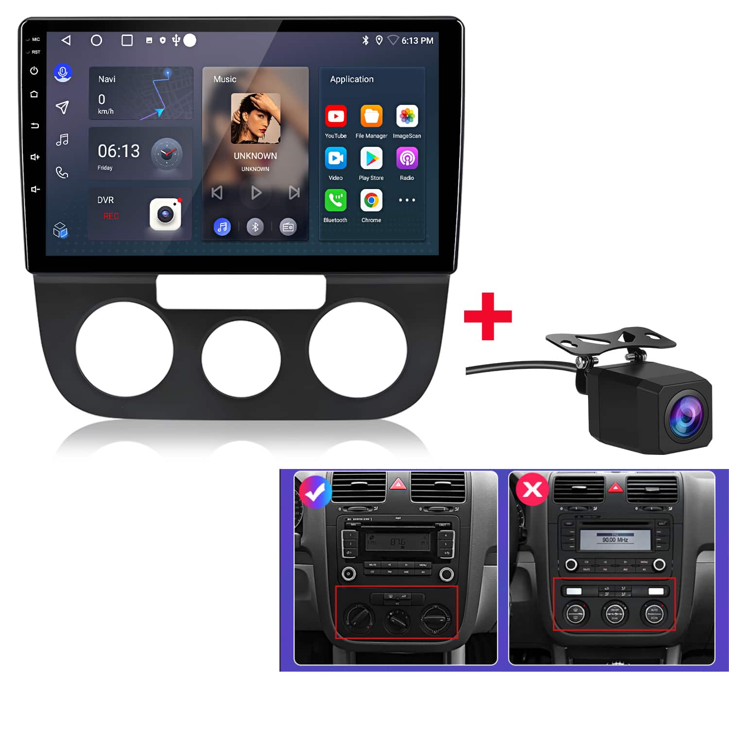 Junsun - For Volkswagen Jetta 5 2005-2010 Manual Backup Camera 2+64GB 10"Android 15 carplay Car Stereo Radio GPS Navi WIFI SWC - Black