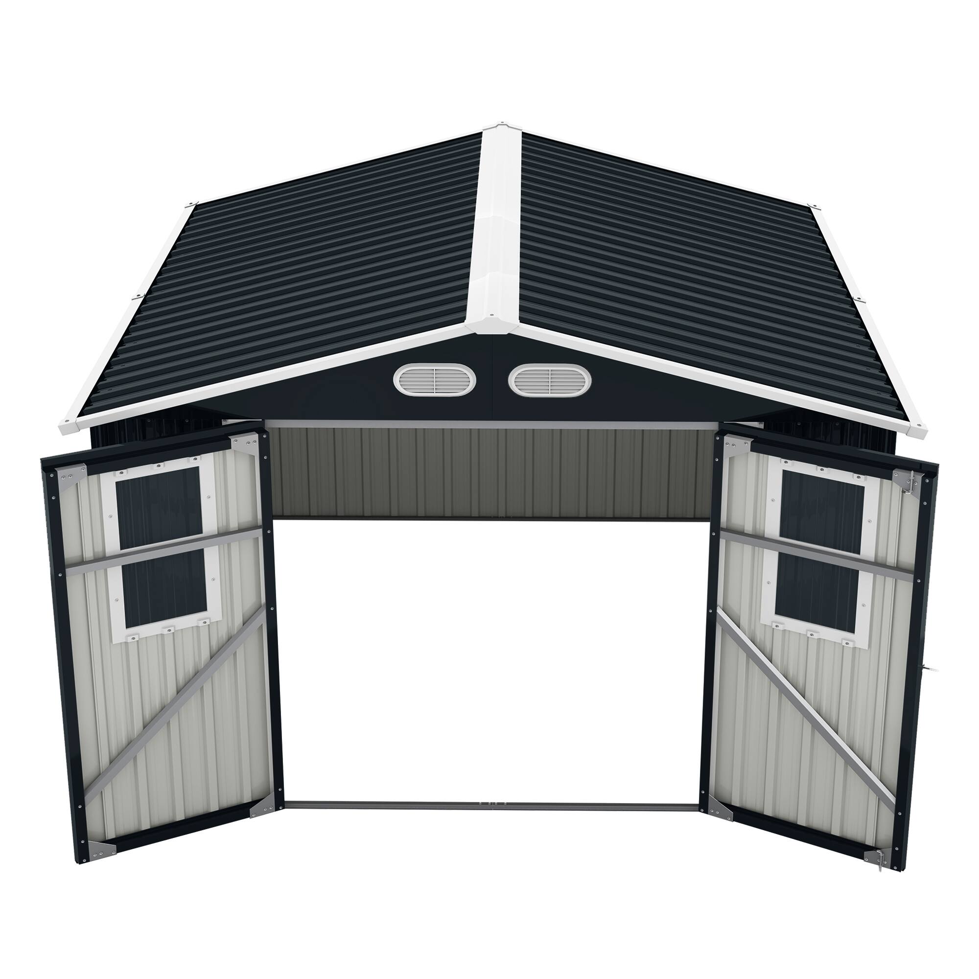 Alt View 7. Mondawe - 8x8 FT Outdoor Storage Shed with Protective Film, Four Daylight Windows and Lockable Doors - Dark Gray.