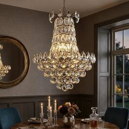 RYHNUYNE - Modern 6-Light Crystal Chandelier, Dimmable Flush Mount Ceiling Fixture For Living Room Bedroom - Chrome
