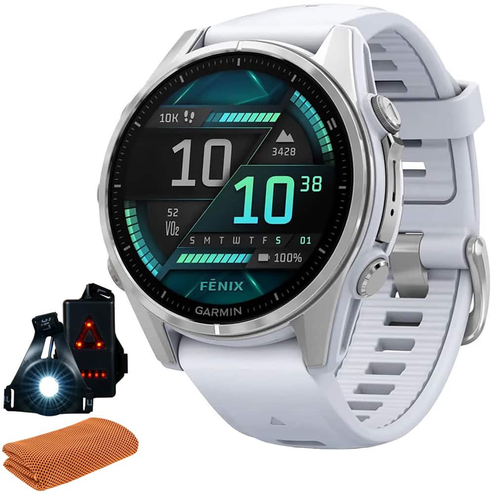 Garmin - Fenix 8 43 mm, AMOLED, Silver w/ Whitestone Silicone Band + Accessories Bundle - Silver - (2024)