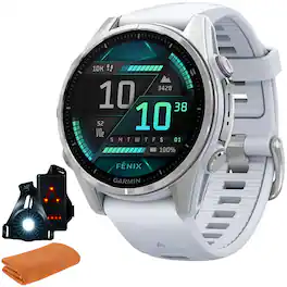Garmin - Fenix 8 43 mm, AMOLED, Silver w/ Whitestone Silicone Band + Accessories Bundle - Silver - (2024)