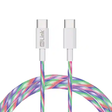 Front. miLink - 1-Pack 2M/6.6FT Glowing Light Streamer Type-C to Type-C Charging & Data Cable (Multi-color).
