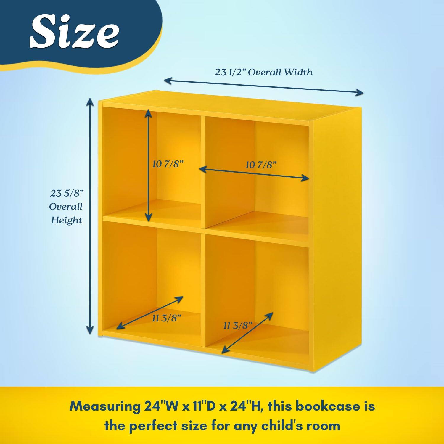 Size

23 1/2" Overall Width

23 5/8" Overall Height

10 7/8"

11 3/8"

Measuring 24"W x 11"D x 24"H, this bookcase is the perfect size for any child's room