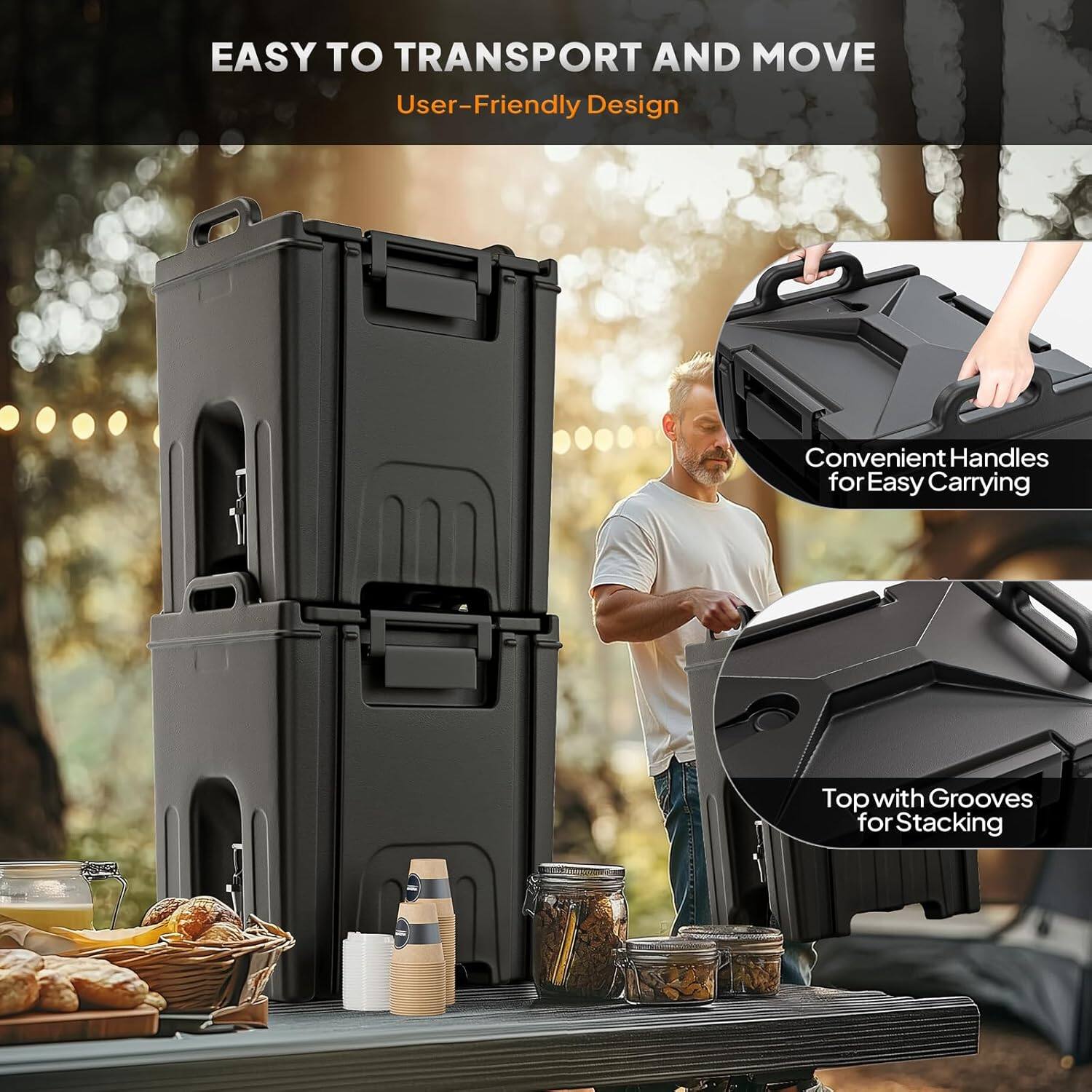 EASY TO TRANSPORT AND MOVE  
User-Friendly Design  

Convenient Handles for Easy Carrying  
Top with Grooves for Stacking