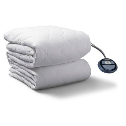 Front. Sunbeam - Sunbeam Twin Size Electric Water Resistant Heated Mattress Pad with Dual Digital Controllers - White.