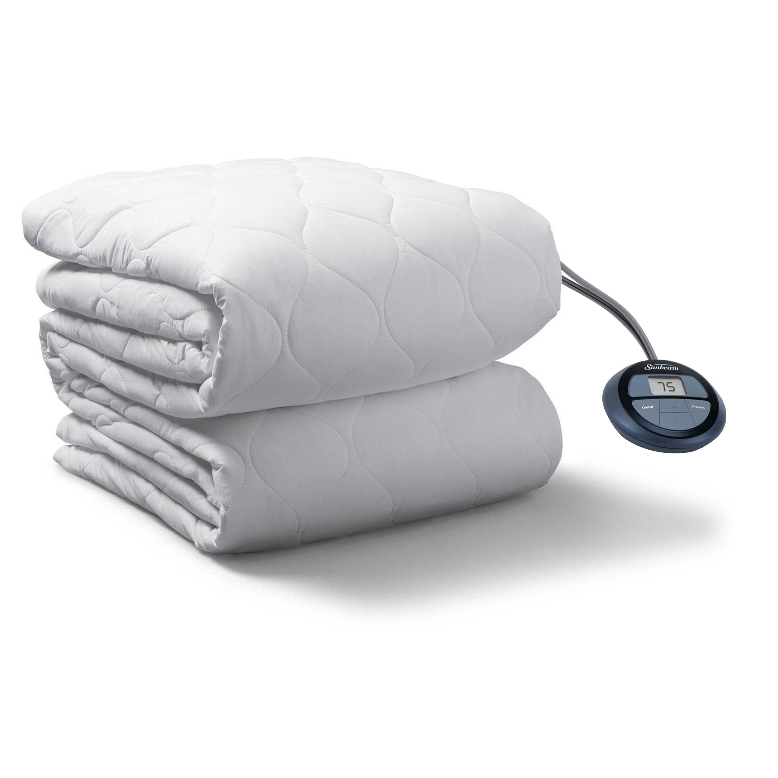 Front. Sunbeam - Sunbeam Twin Size Electric Water Resistant Heated Mattress Pad with Dual Digital Controllers - White.