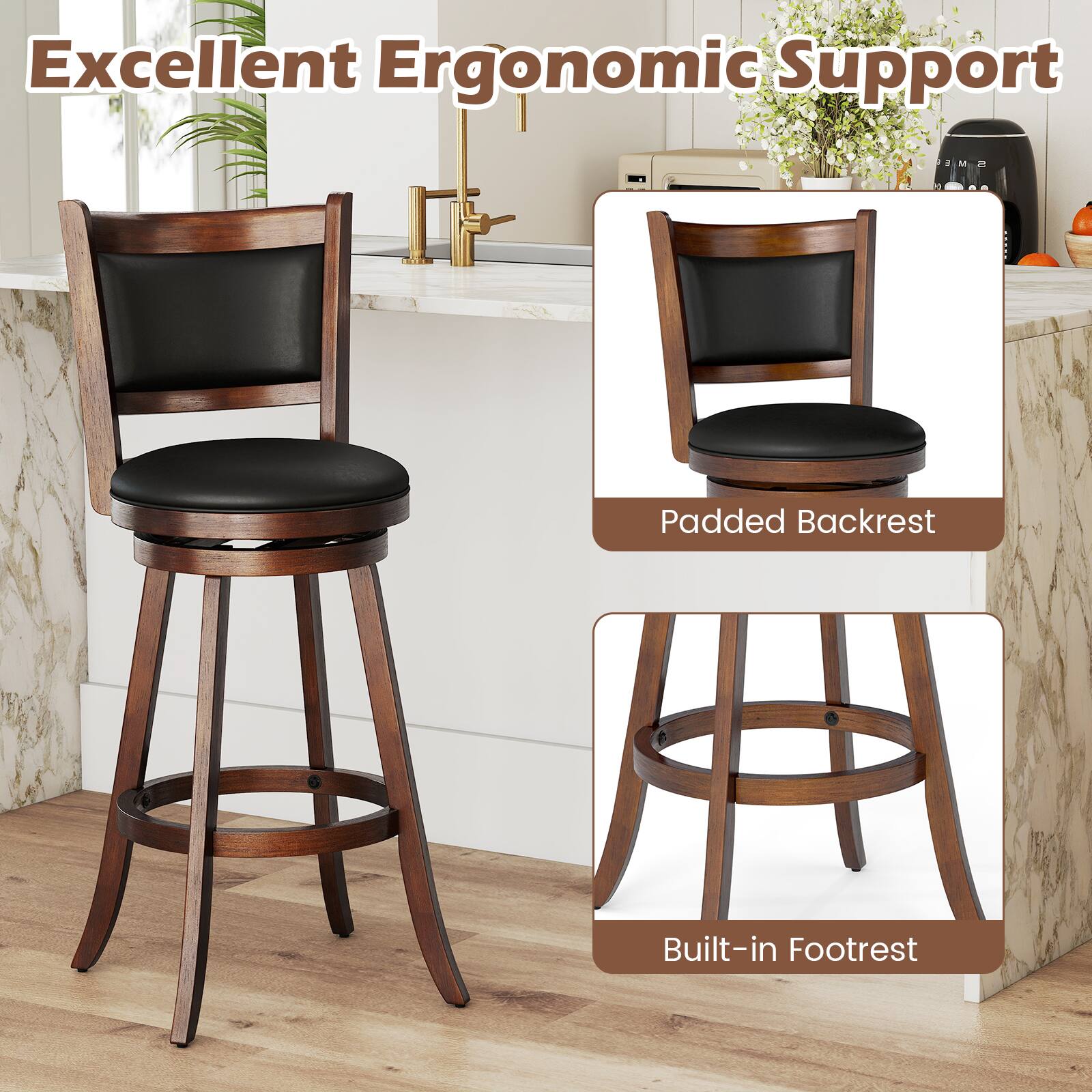Excellent Ergonomic Support

Padded Backrest

Built-in Footrest