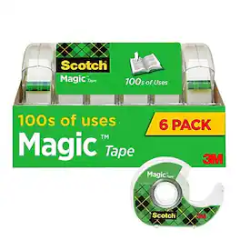 Scotch - Magic Invisible Clear Tape With Dispenser, 0.75" x 18 yds., 1" Core, Transparent, 6 Rolls/Pack (6122)
