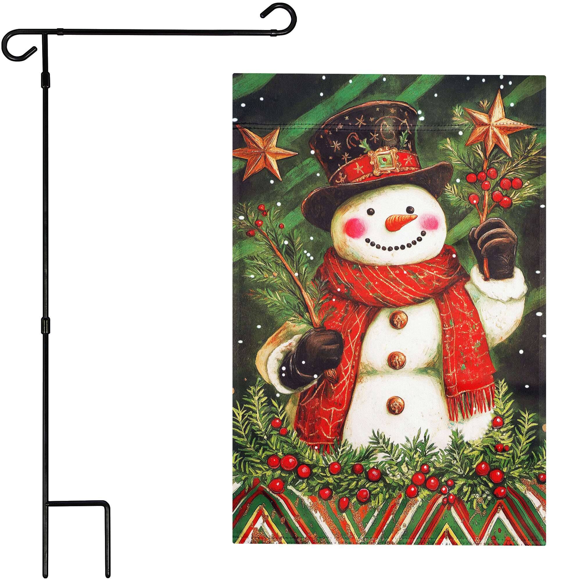 Front. G128 - G128 36x16IN Garden Flag Stand & 12x18 Christmas Red Scarf Snowman Flag Kit - Red.