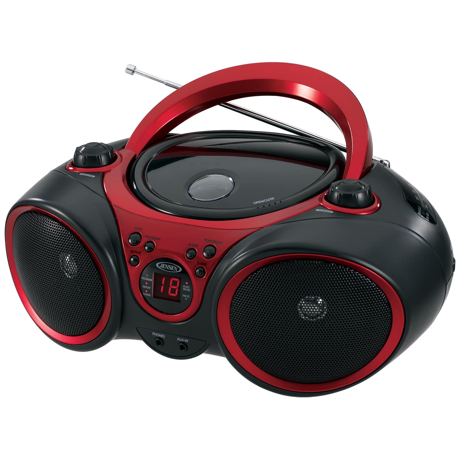 Front. Jensen - Sport Stereo CD Player with AM/FM - Black/Red.