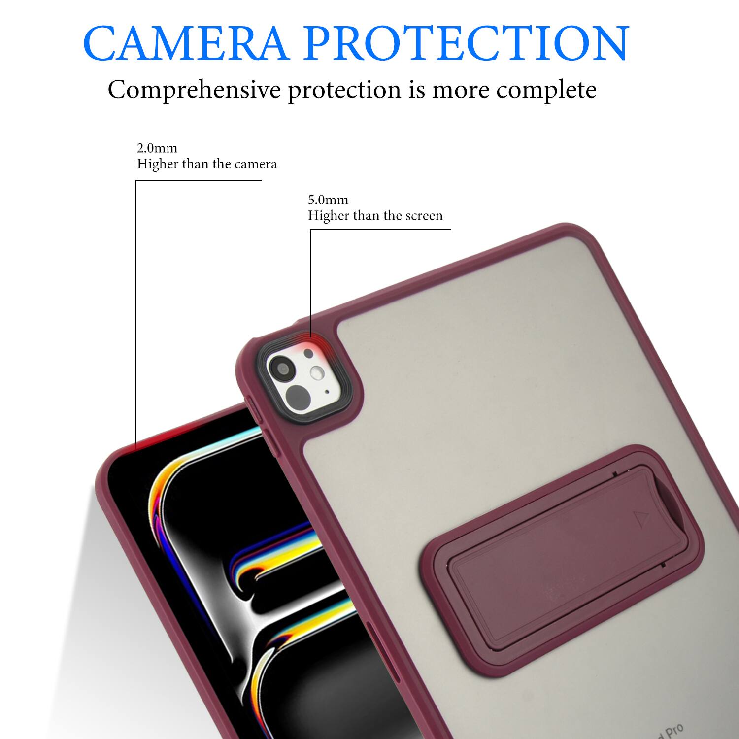 CAMERA PROTECTION  
Comprehensive protection is more complete  

2.0mm  
Higher than the camera  

5.0mm  
Higher than the screen