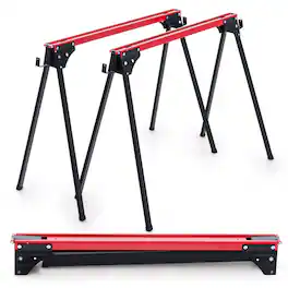 Gymax - 2 Pack Folding Saw Horses Work Table w/ Quick Open Legs & 2 x 4 Support Arms - Red, Black