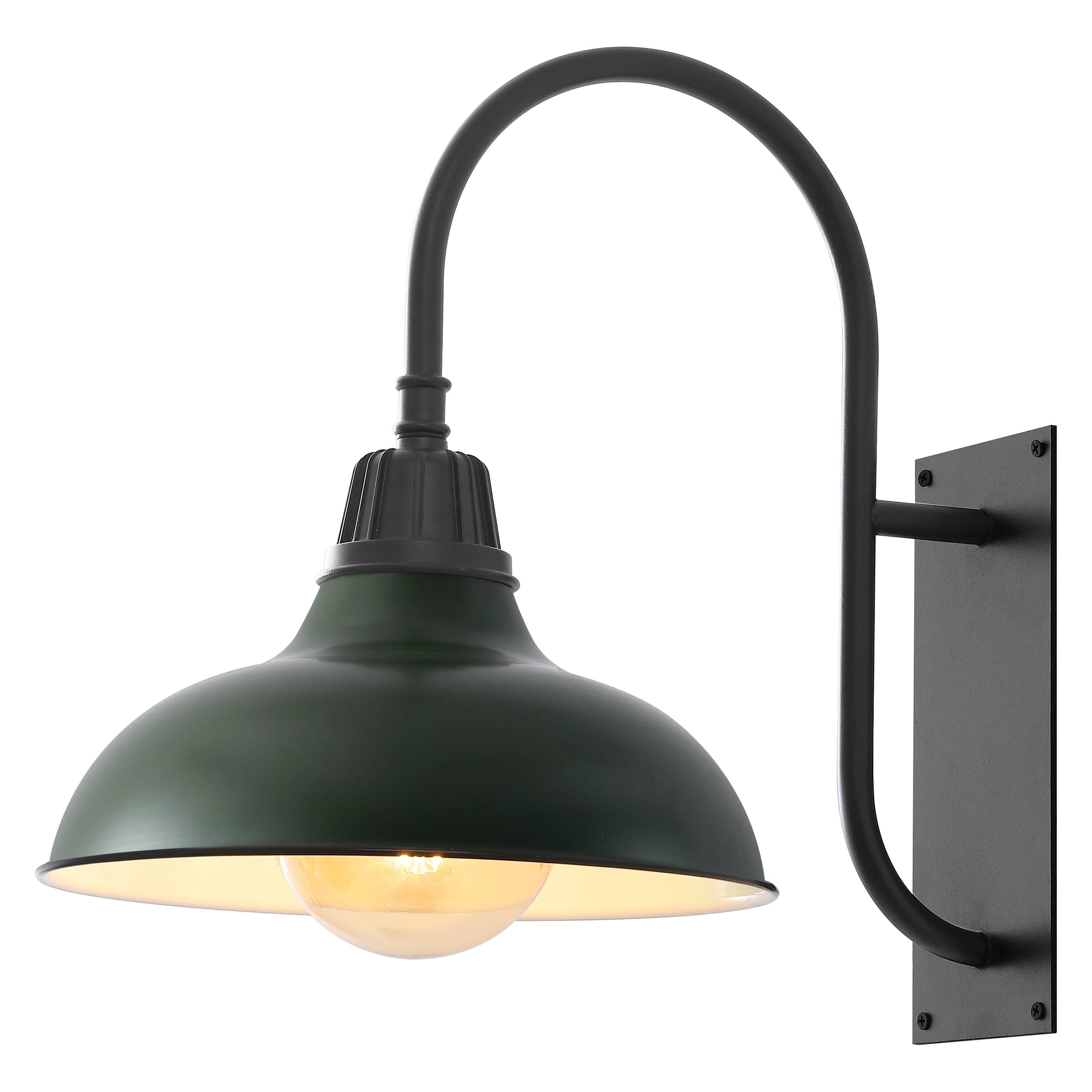 Front. Jonathan Y - Stanley 12.25" 1-Light Farmhouse Industrial Indoor/Outdoor Metal LED Gooseneck Arm Outdoor Sconce, Kombu Green - Kombu Green.