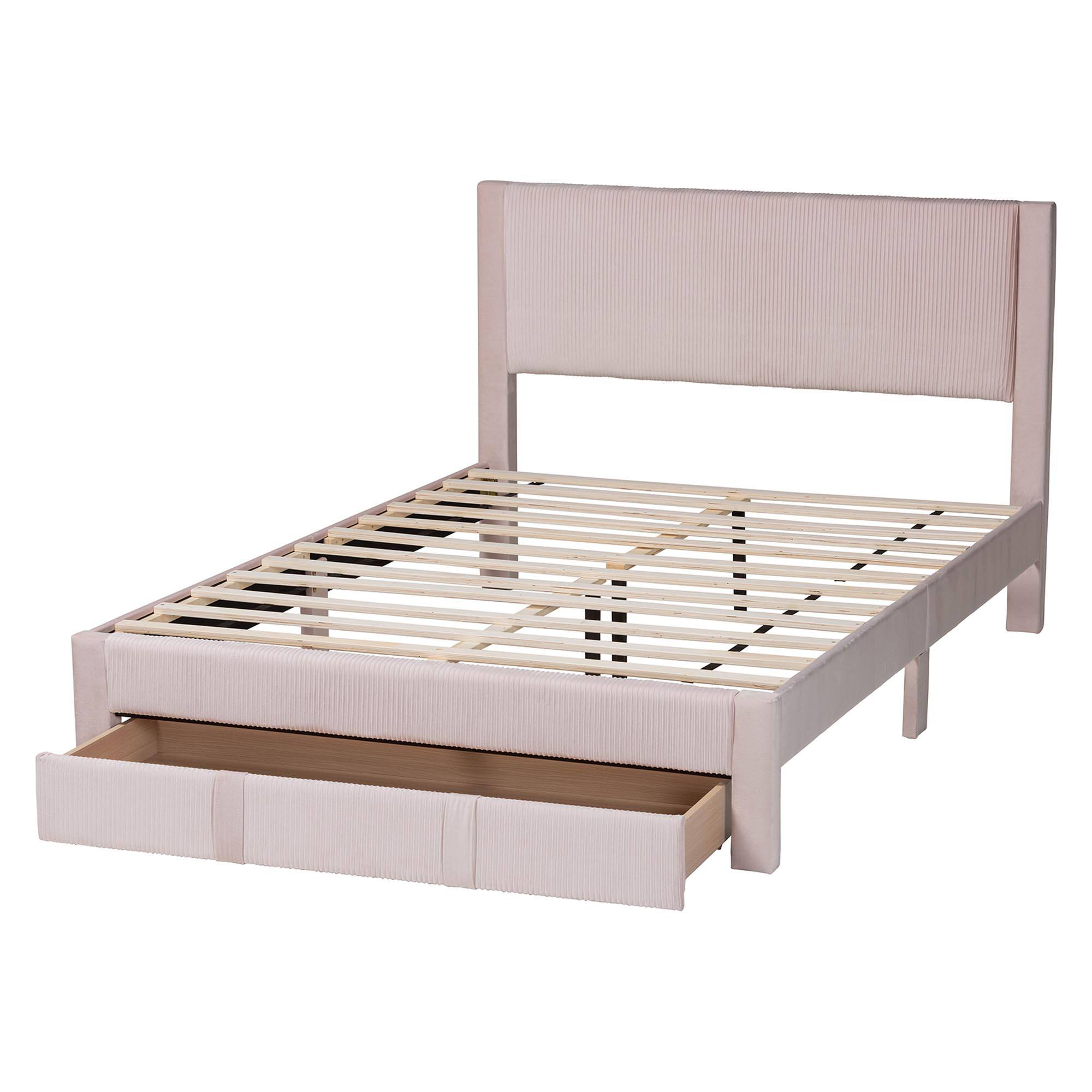 Alt View 1. Baxton Studio - Elora Modern Pleated Velvet Queen Size Storage Bed - Light Pink.