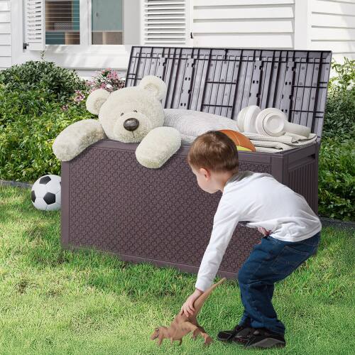 Alt View 7. Winado - 90 Gallon Portable Plastic Storage Deck Box with Lid, Store Garden Cushions Organizer Patio Cabinet for Indoor Outdoor - Brown.