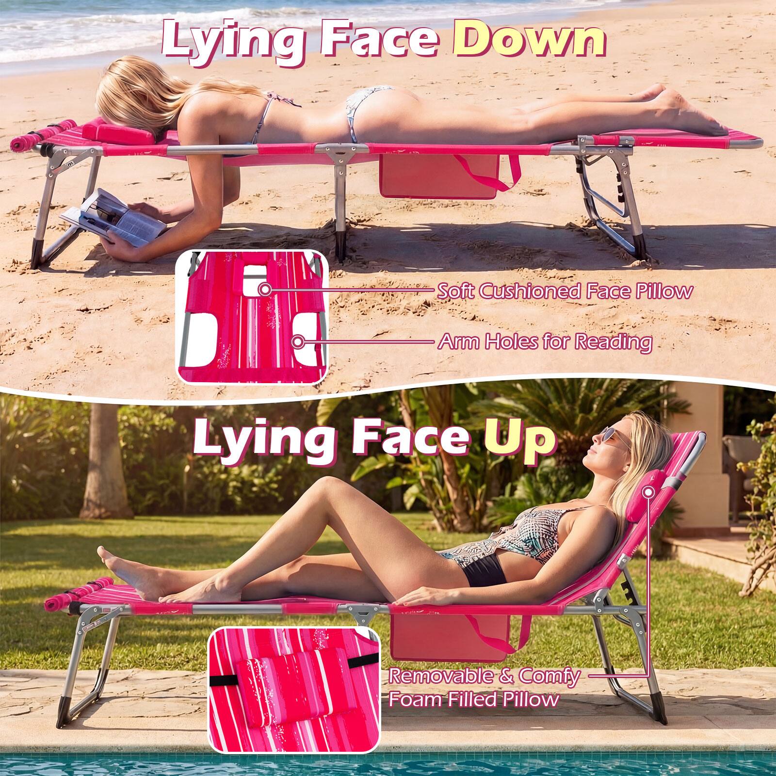 Lying Face Down Soft Cushioned Face Pillow Arm Holes for Reading Lying Face Up Removable & Comfy Foam Filled Pillow