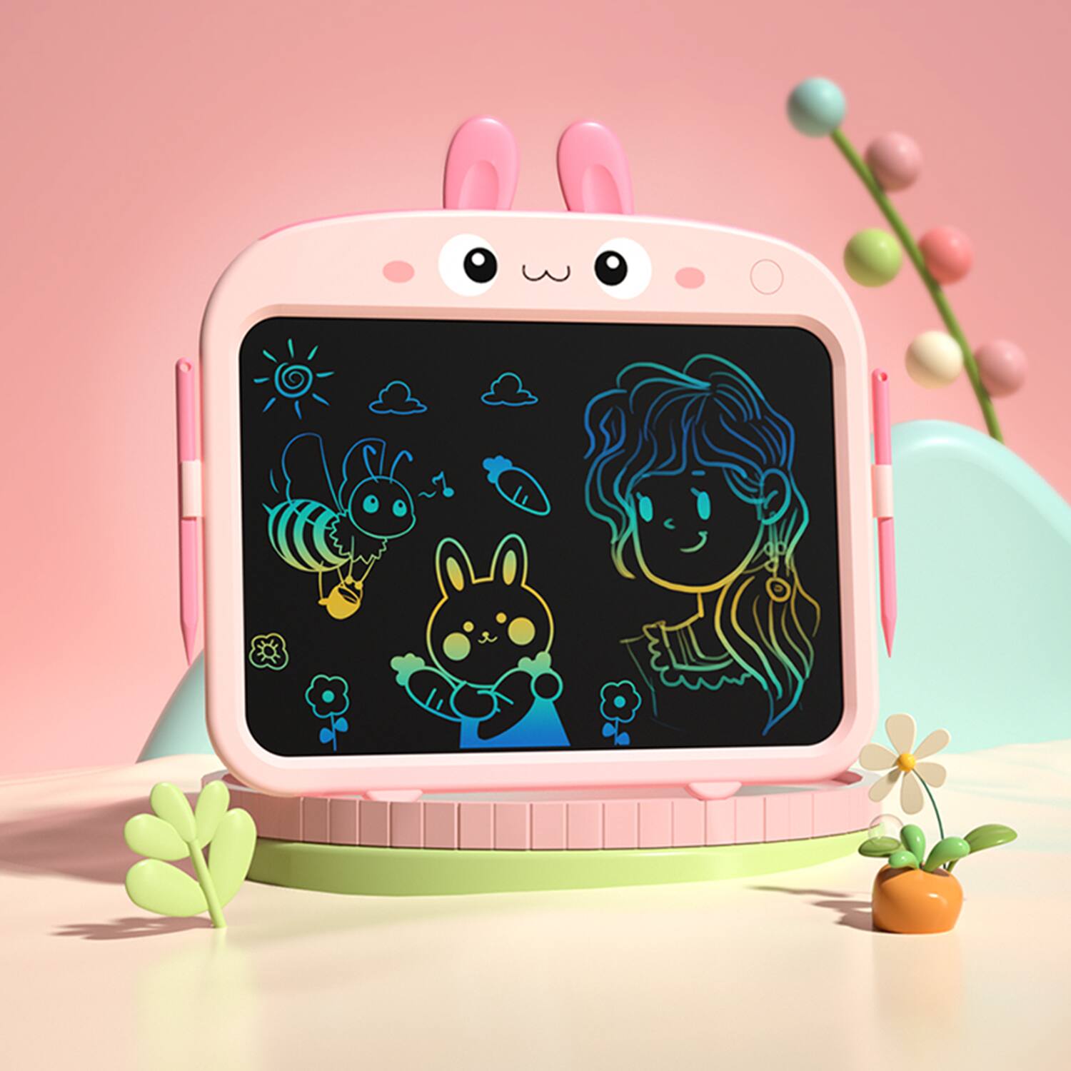 Angle. Sahara - Kids Colorful 13.5" LCD Writing Notepad – Cute Animal Design, Eye-Protected Screen, One-Click Erase & Anti-Erase Lock - Pink.