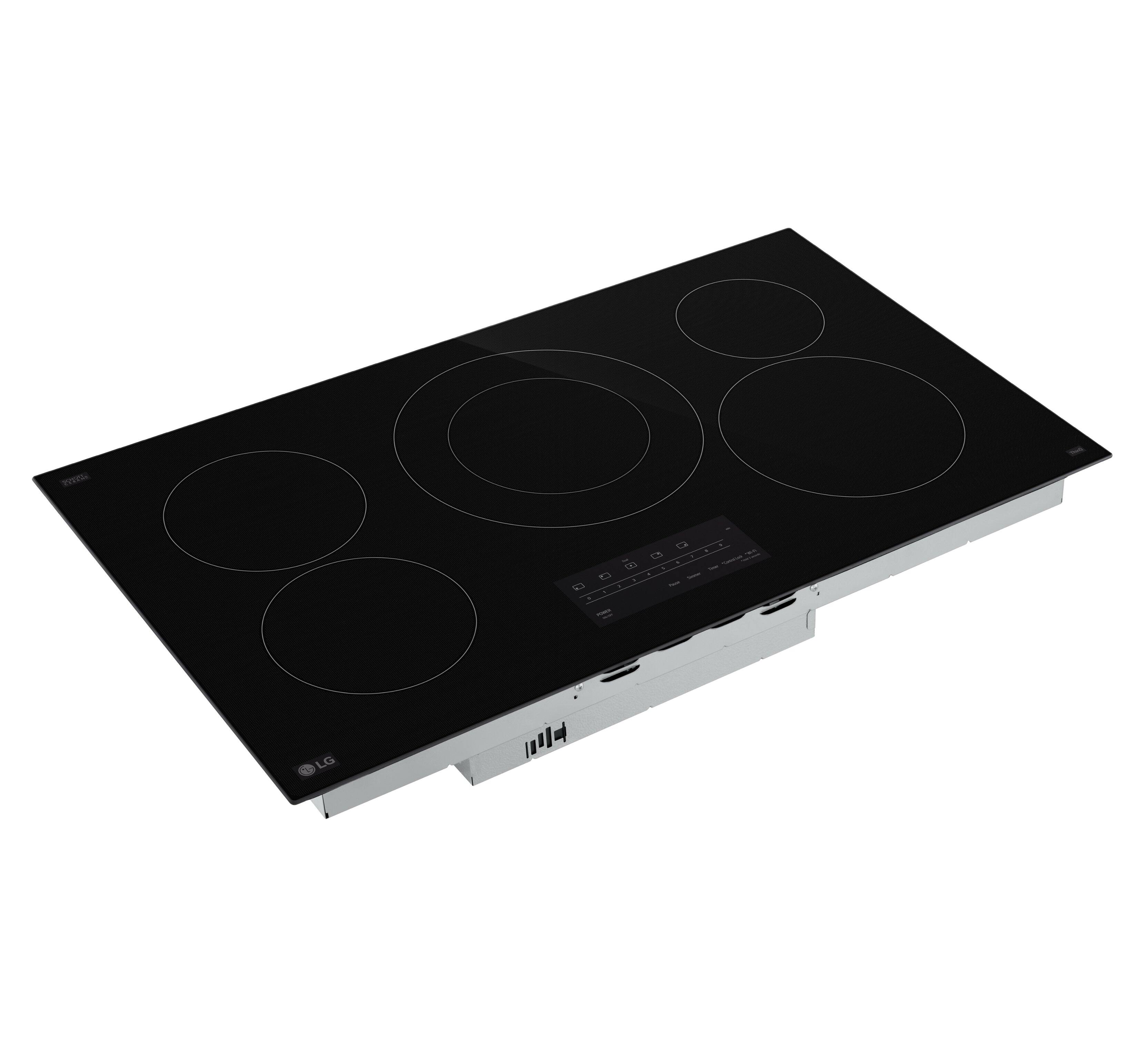 Angle. LG - 36" Built-In Electric Smart Cooktop with 5 Elements with 3.0kW UltraHeat Dual Element and SmoothTouch Glass Controls - Black.