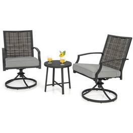 Gymax - 3PCS Swivel Chair Set Coffee Table Wicker Cushioned Seat Balcony Porch Patio - Brown