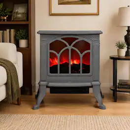 RYHNUYNE - Vintage-Style Electric Stove Heater with Realistic Flame Effect, 750W/1500W Adjustable Heat - Gray