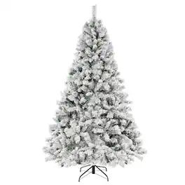 WELLFOR - 7ft Pre‑lit Snow‑Flocked Hinged Artificial Christmas Tree with 956 Branch Tips &450 LED Lights for Xmas Decorated - Green & White