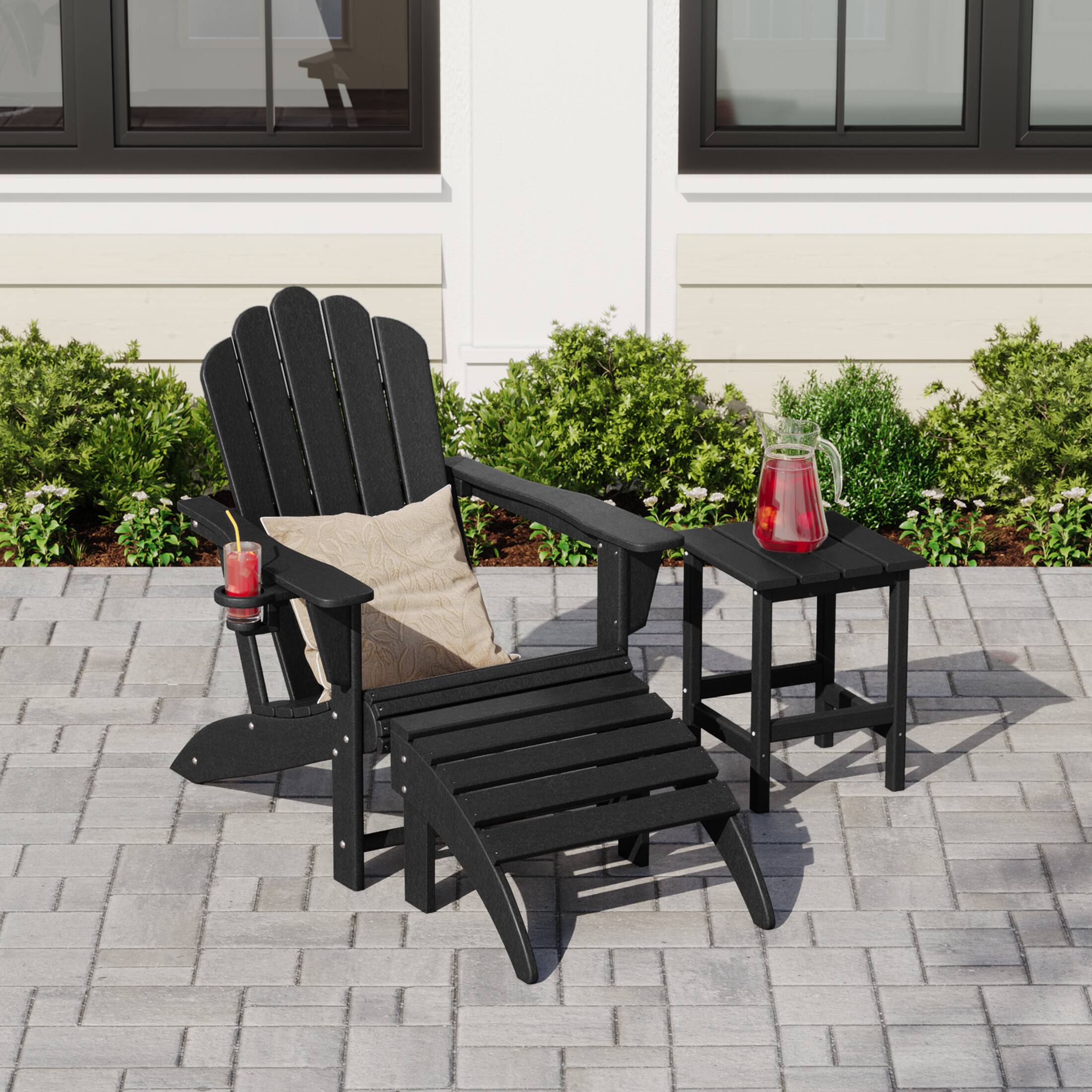 Angle. WestinTrends - WestinTrends Highland 3-Piece Adirondack Chair with Cup Holder and Folding Ottoman and Table Set - Black.