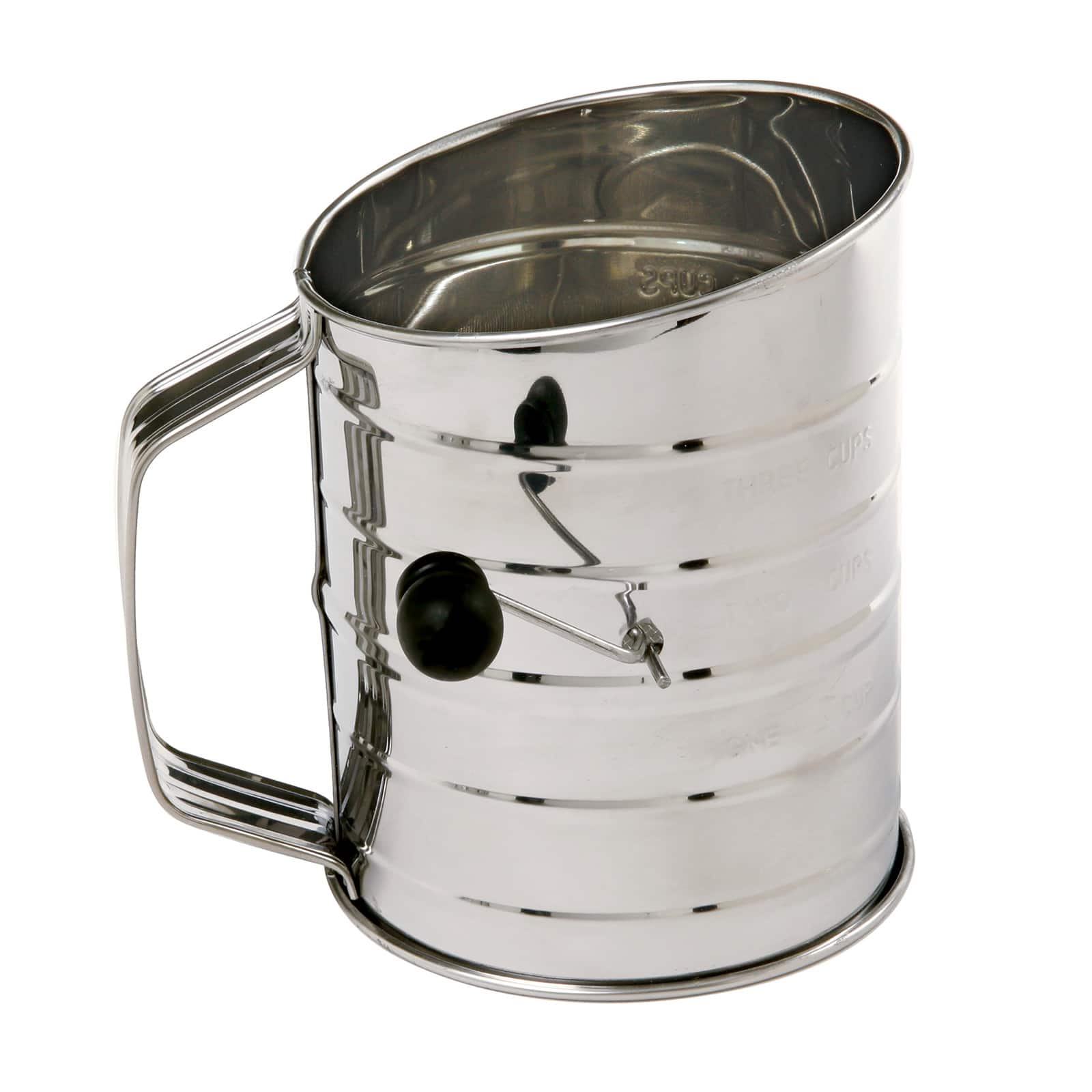 Norpro - 3-Cup Stainless Steel Rotary Flour Sifter, Hand Crank with 2 Wire Agitator - Silver