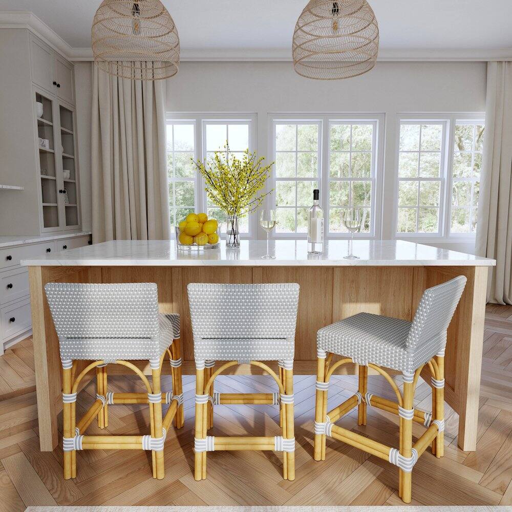 Alt View 6. Butler Specialty - Serienna Rectangular Rattan Low Back 24.5" Counter Stool - Gray And White.