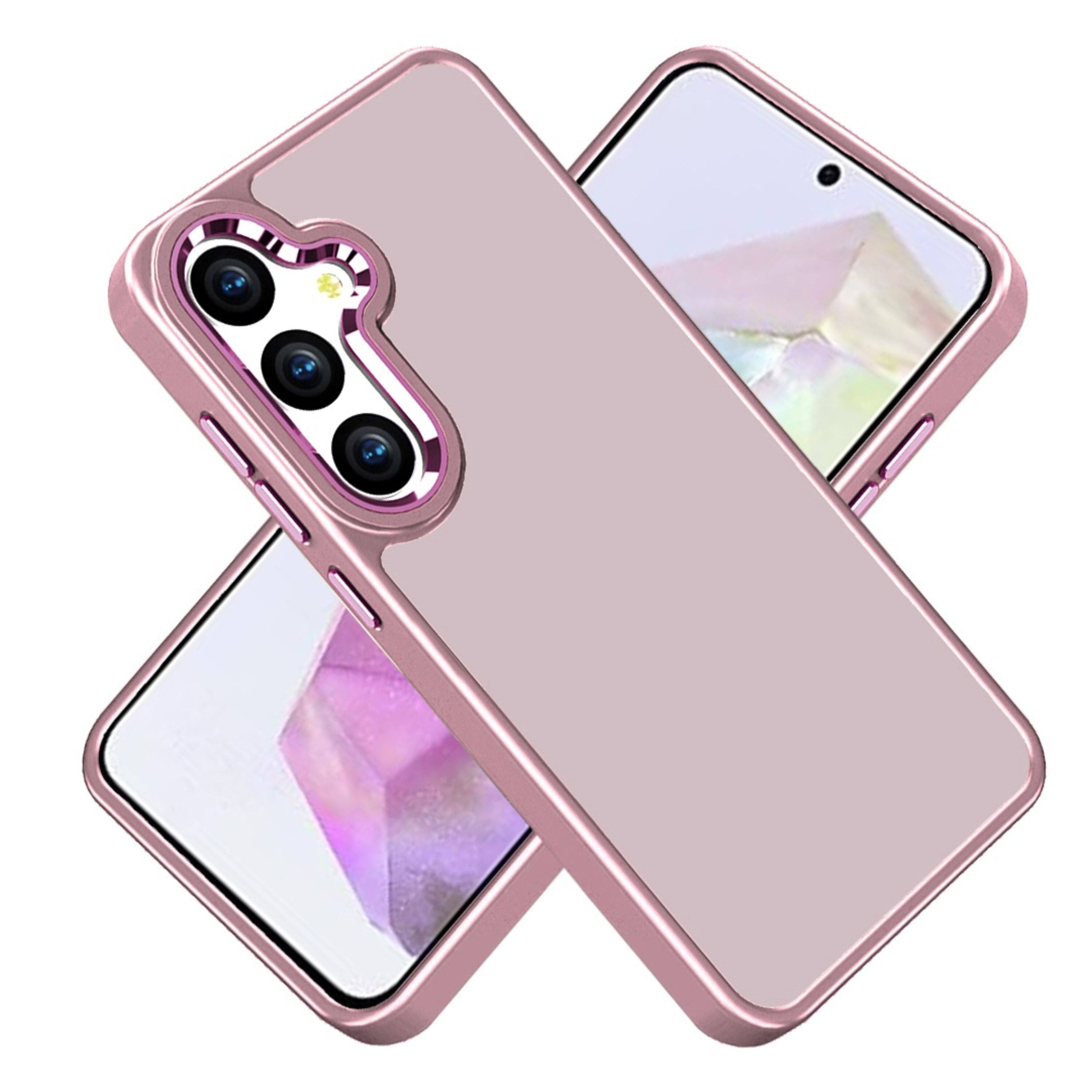 Angle. Kitcheniva - Soft Acrylic Hybrid Metal Buttons Phone Case With Tempered Glass For Samsung Galaxy A36/A56 Light Pink - Light Pink.