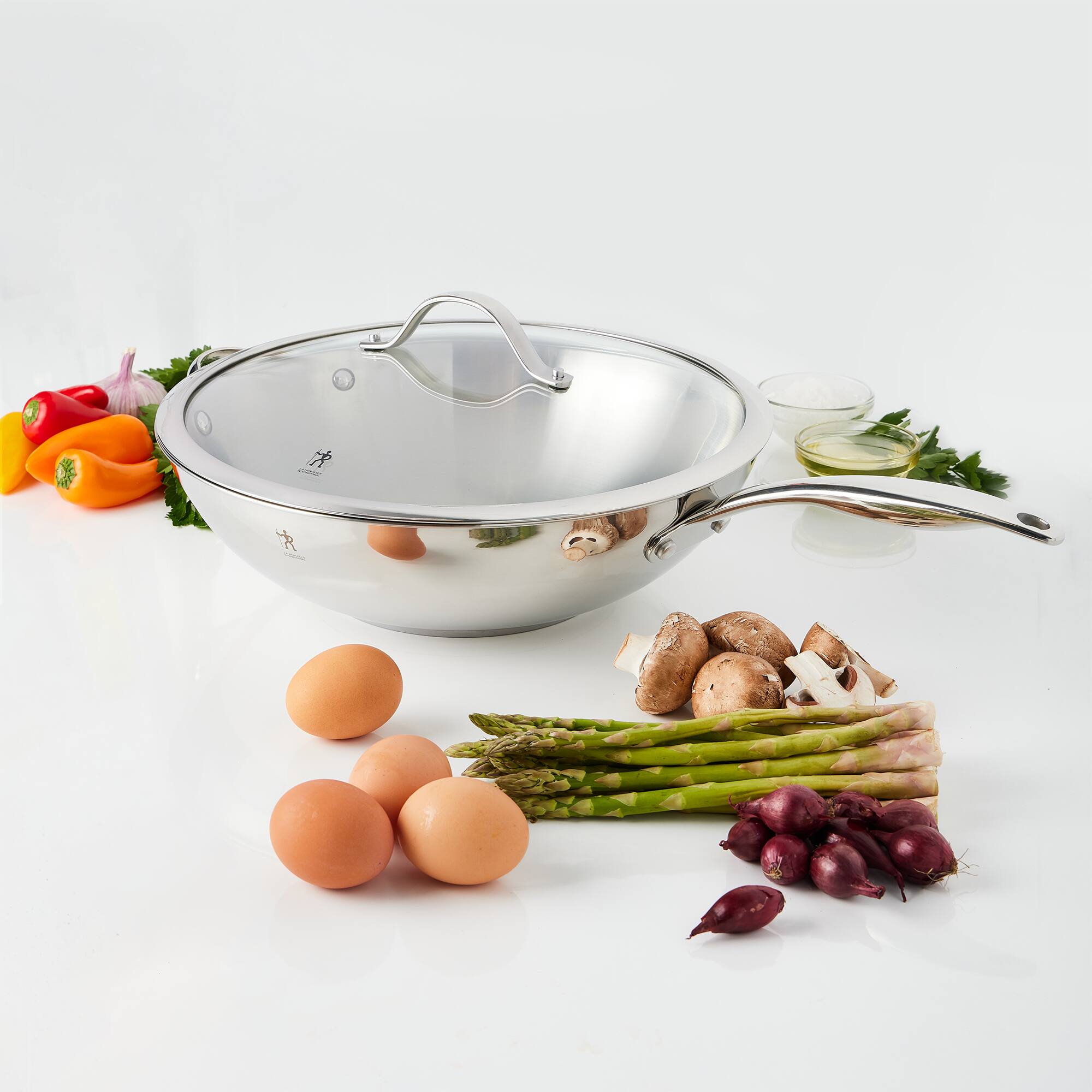 Alt View 3. Henckels - Henckels Aragon 12.5-inch Stainless Steel Wok with Lid - Stainless Steel.