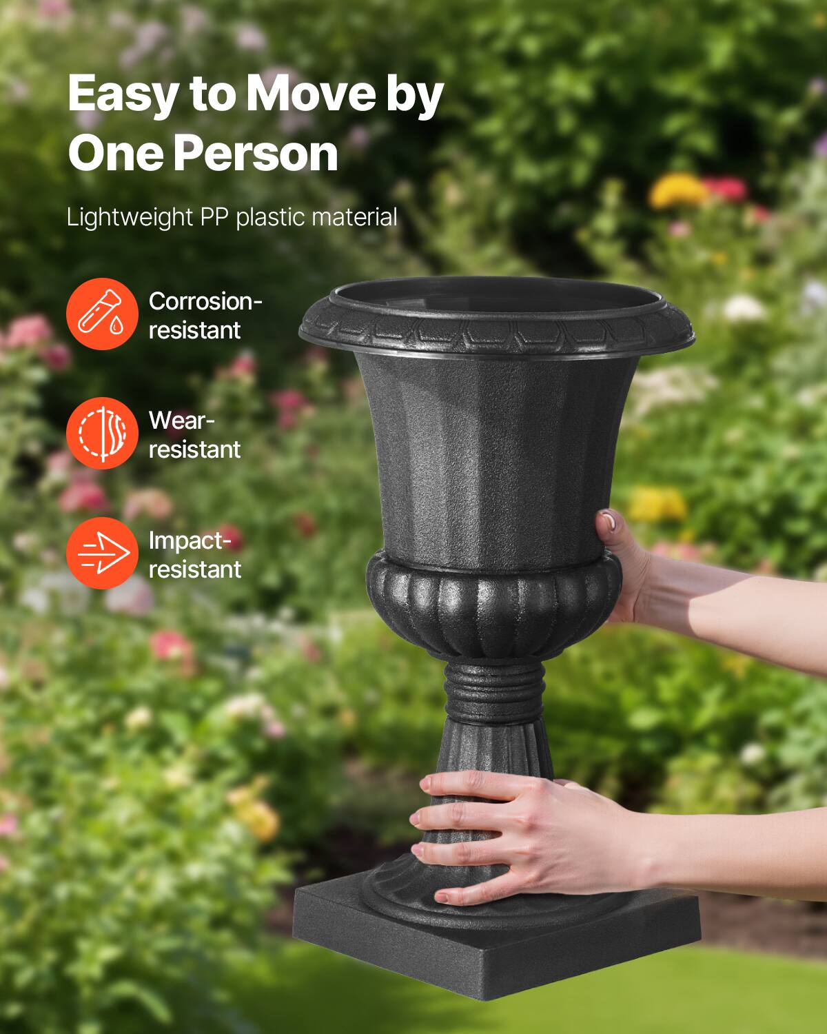 Easy to Move by One Person  
Lightweight PP plastic material  
Corrosion-resistant  
Wear-resistant  
Impact-resistant