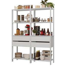 Madesa - Kitchen Pantry Storage Rack with 4 Drawers and Open Shelves 55"L Multiuse Cabinet for Kitchen - White - White