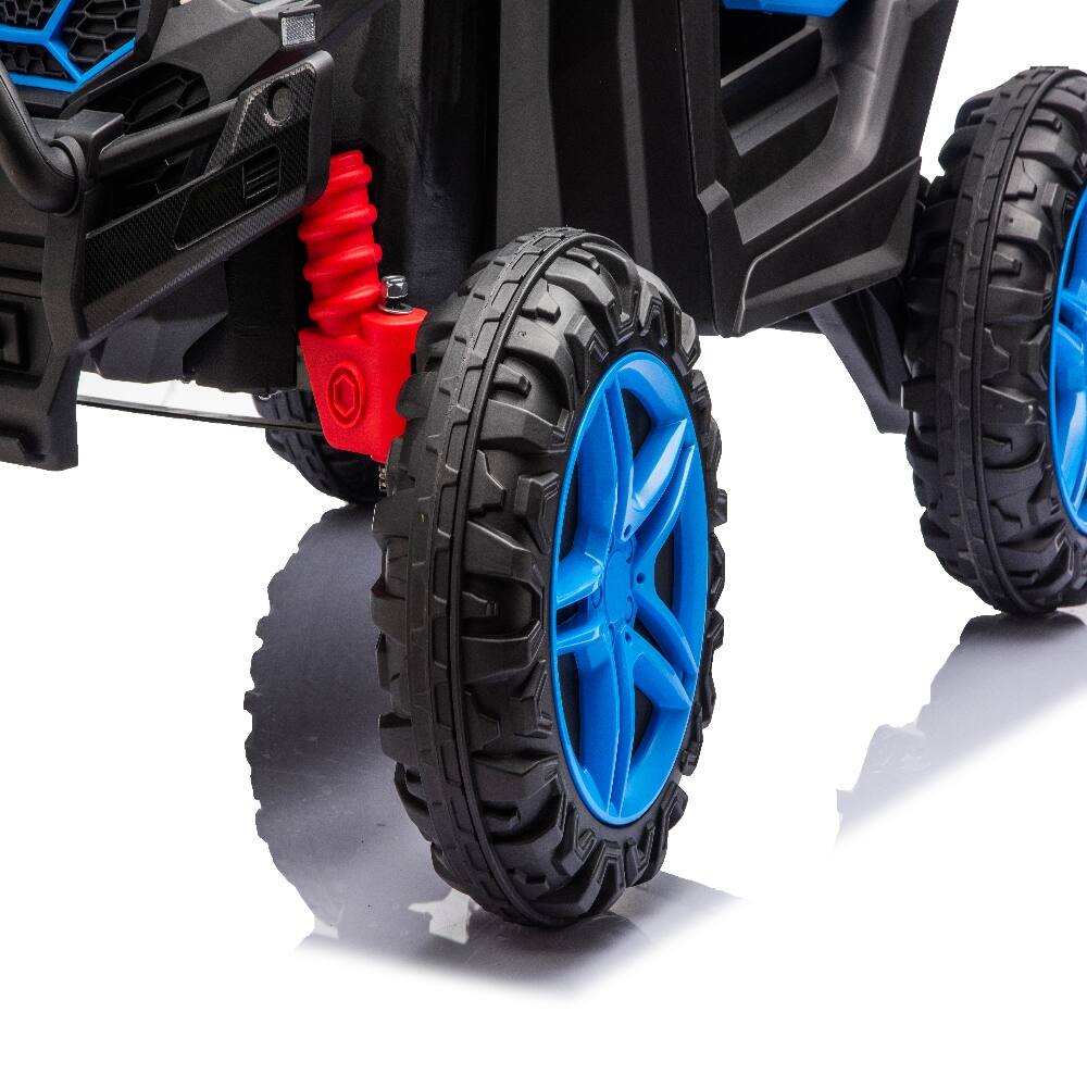 Alt View 6. Ropilly - Ropilly 12v kids electric utv ride on car with remote control, blue battery powered ride on toy with shock absorbers.