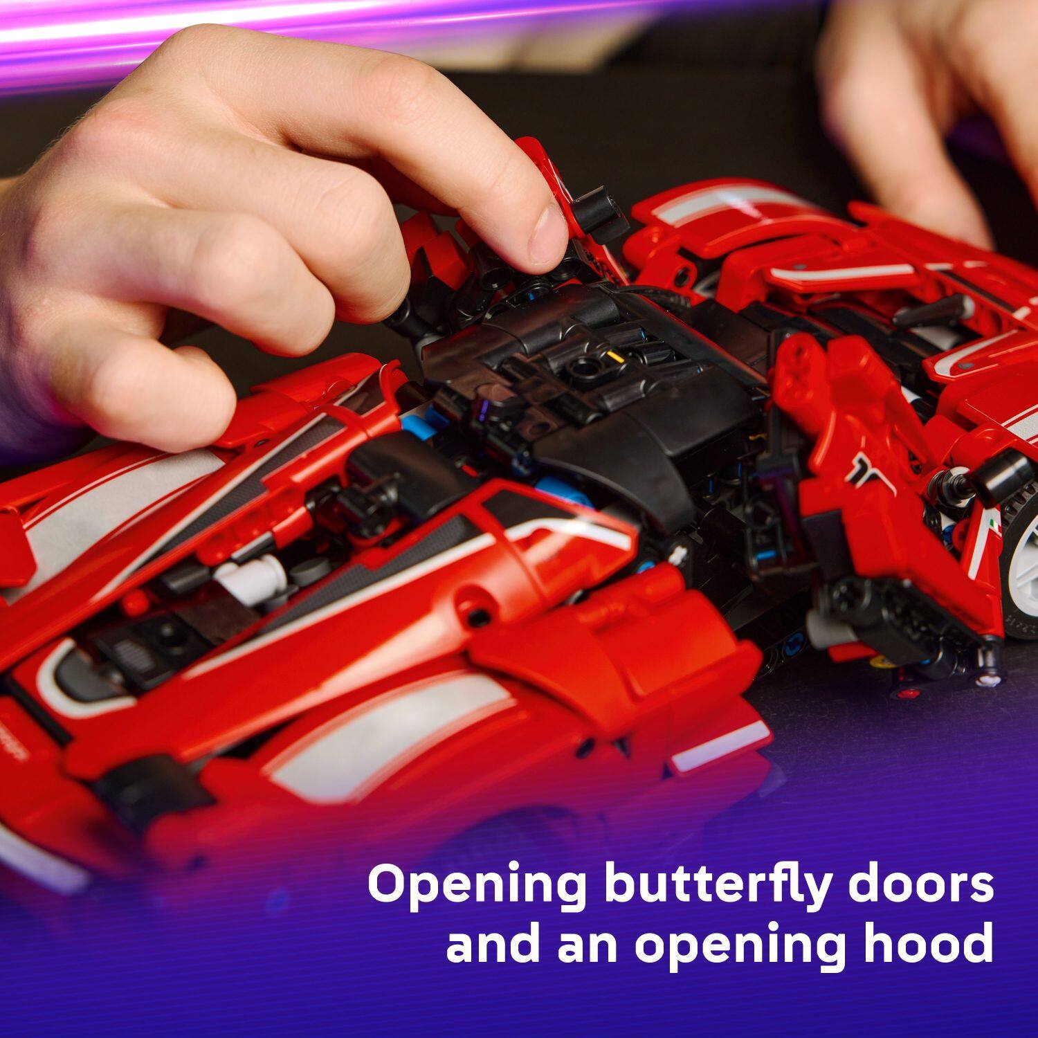 Opening butterfly doors and an opening hood