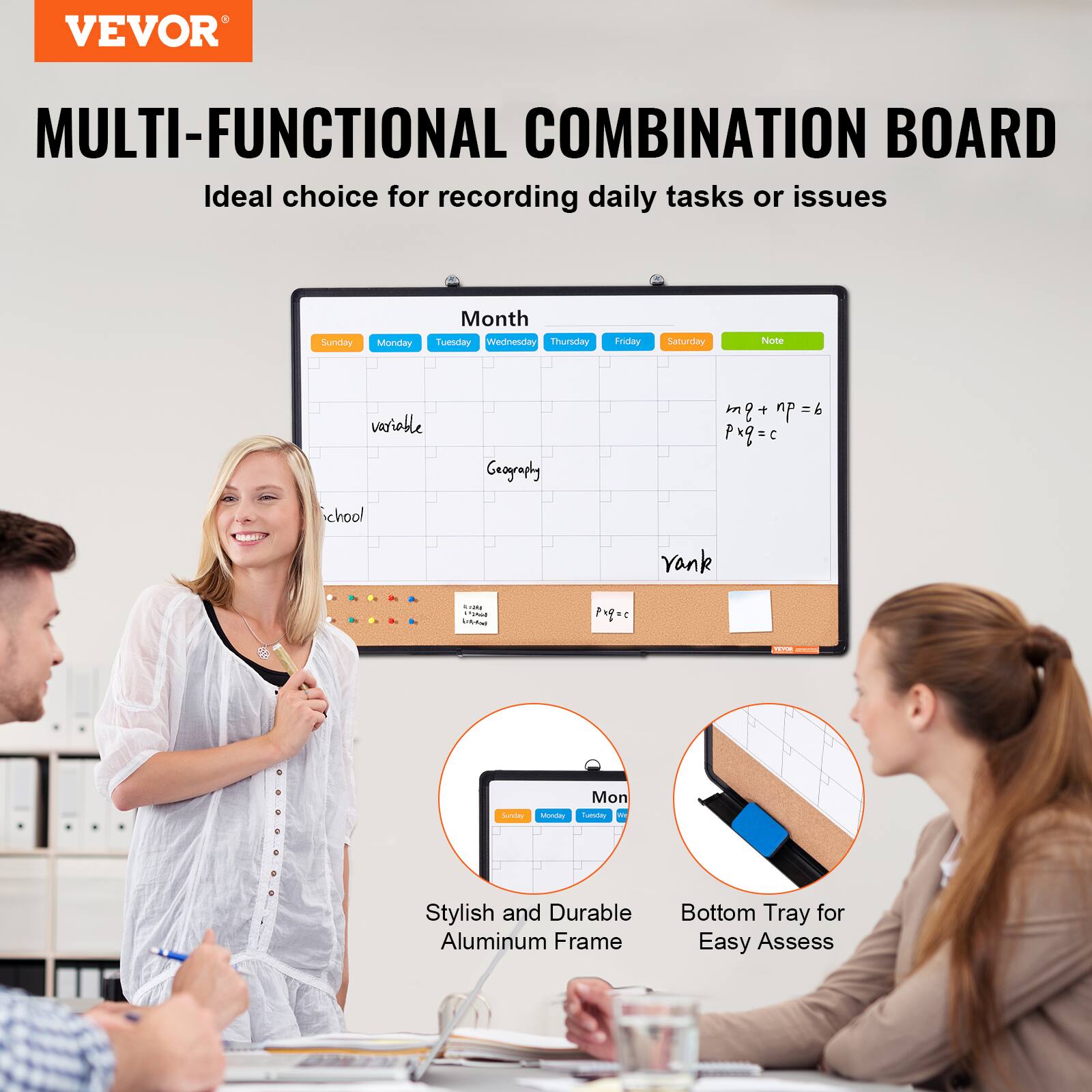 VEVOR MULTI-FUNCTIONAL COMBINATION BOARD Ideal choice for recording daily tasks or issues

Sundav Monday Month Tuesday Wednesay Thurslay Troday Saturday Note variatle Geonraply m+ =6 =b Prq=c chool vank

Stylish and Durable Aluminum Frame Bottom Tray for Easy Assess