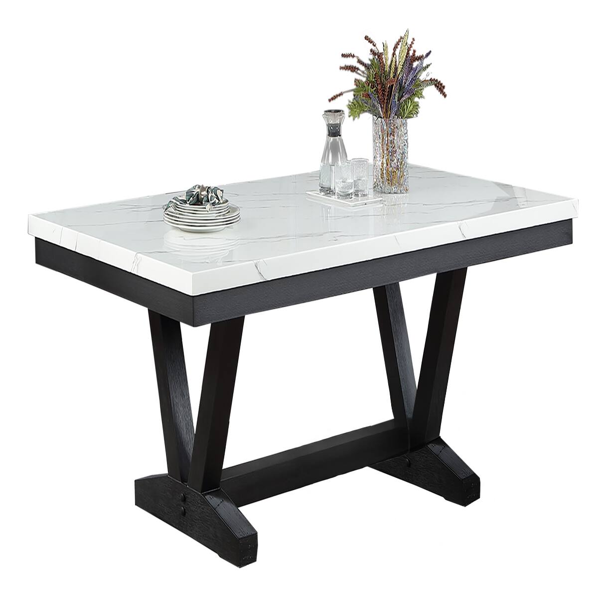 Angle. Loheer - Loheer Rectangular Faux Marble Dining Table Antique Black Six Seat 72 Inch - Antique Black.