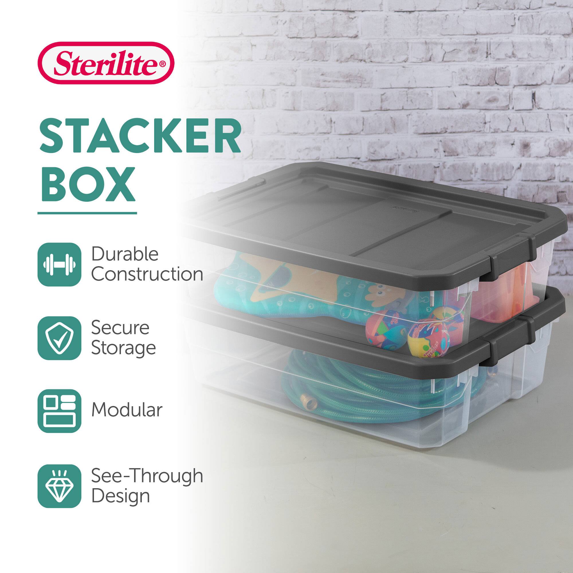 Sterilite® STACKER BOX

- Durable Construction
- Secure Storage
- Modular
- See-Through Design