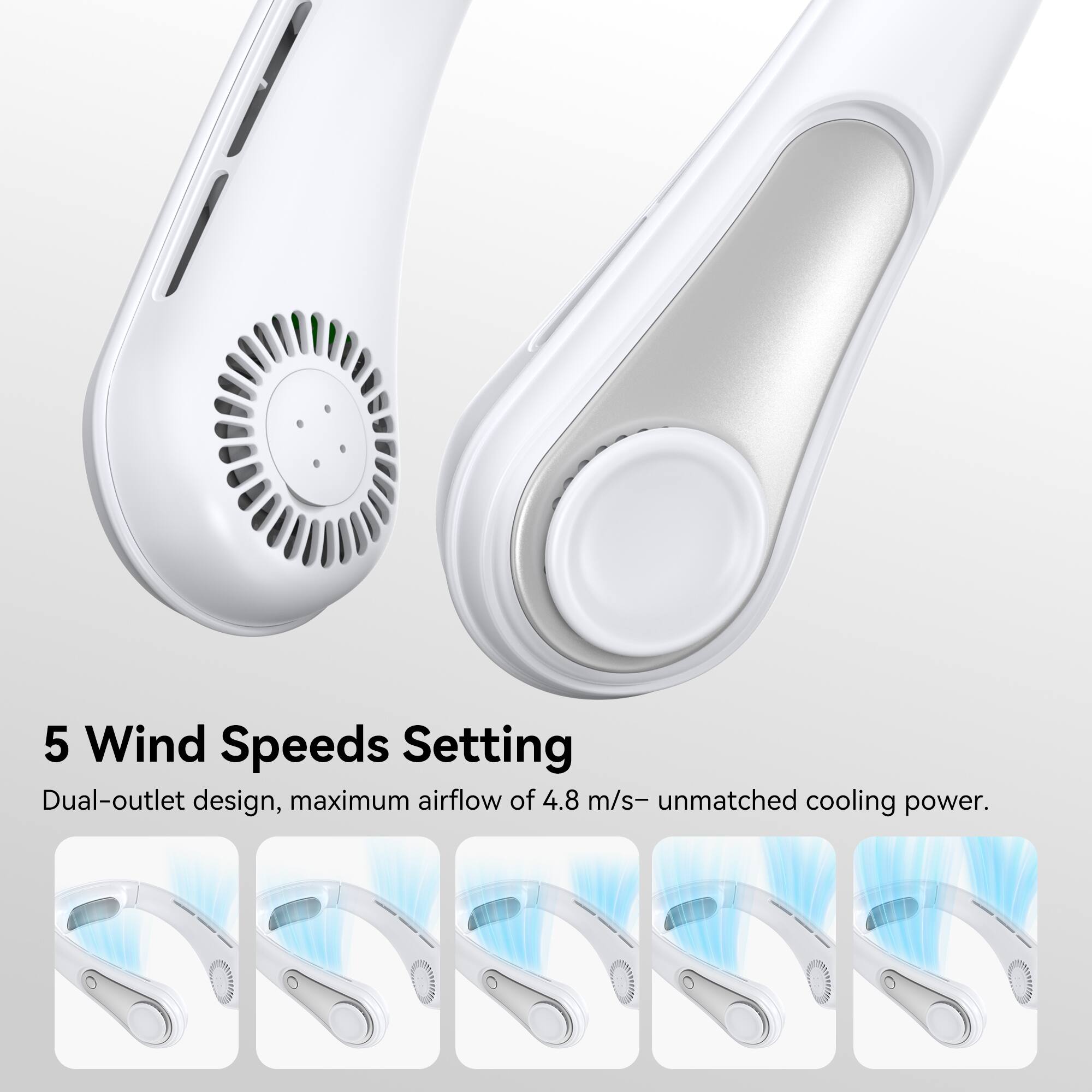5 Wind Speeds Setting

Dual-outlet design, maximum airflow of 4.8 m/s- unmatched cooling power.