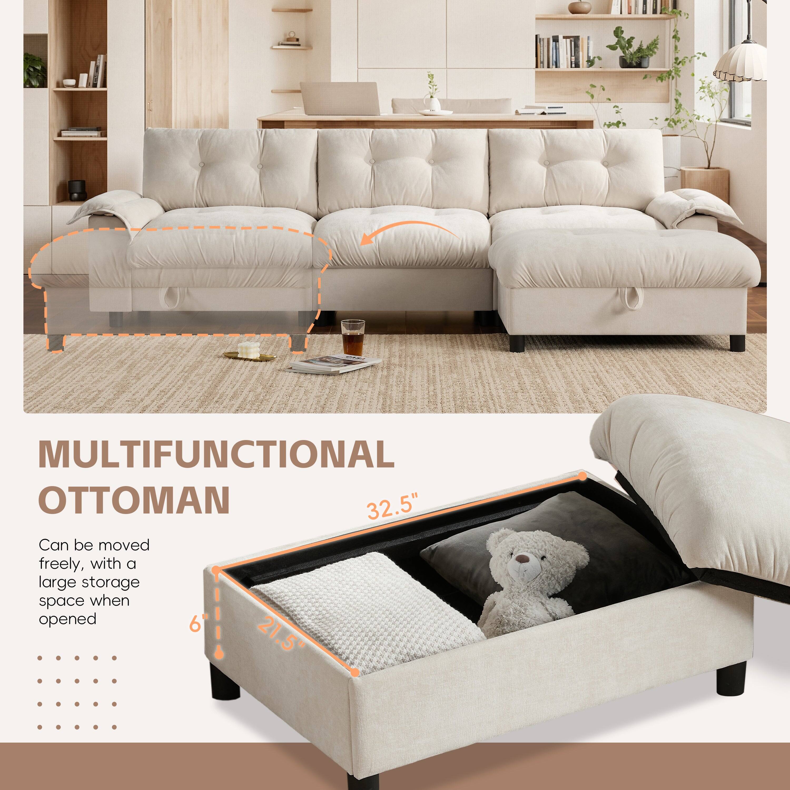 MULTIFUNCTIONAL OTTOMAN  
32.5"  
Can be moved freely, with a large storage space when opened  
6"  
21.5"
