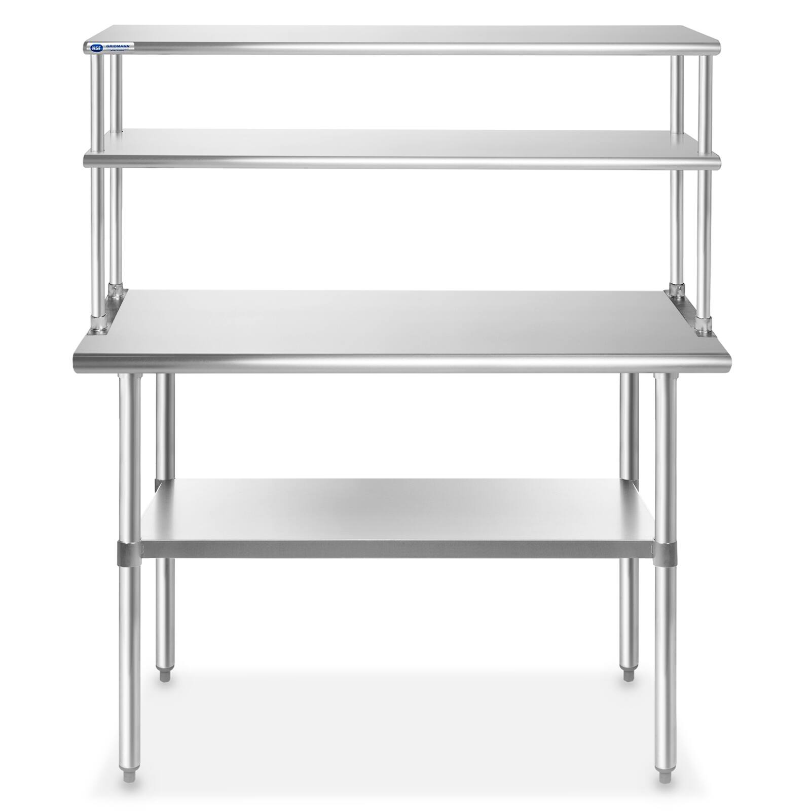 Alt View 3. GRIDMANN - 48 x 30-in NSF Stainless Steel Prep Table w Double Shelf - Silver.