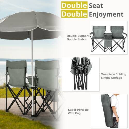 Winado Folding Beach Chairs with Umbrella, 2 Camping Chairs with