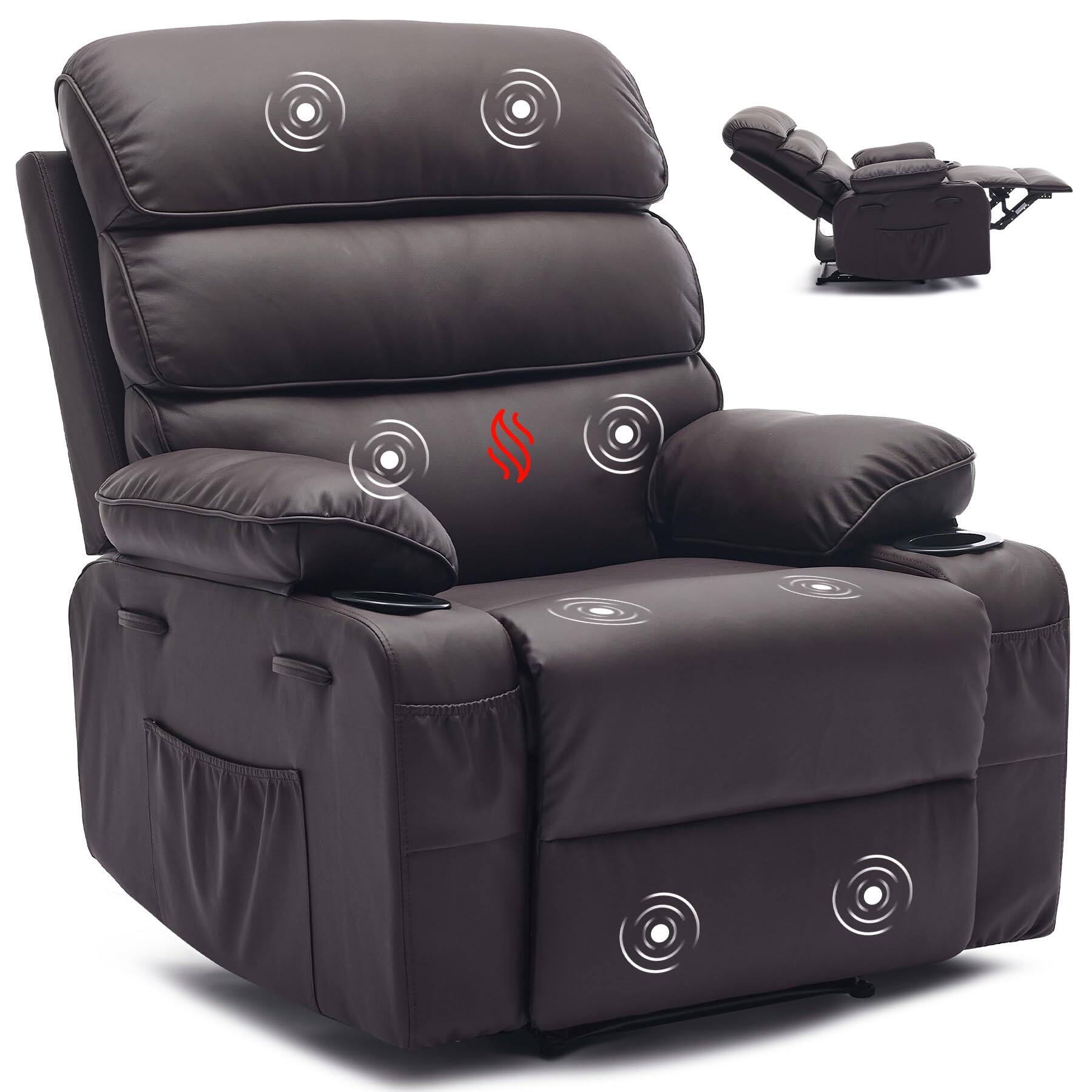 Alt View 5. Babevy - Ergonomic PU Leather Recliner Chair with Massage & Heat, Adjustable Backrest and Footrest, for Adults & Nursery - Coffee.