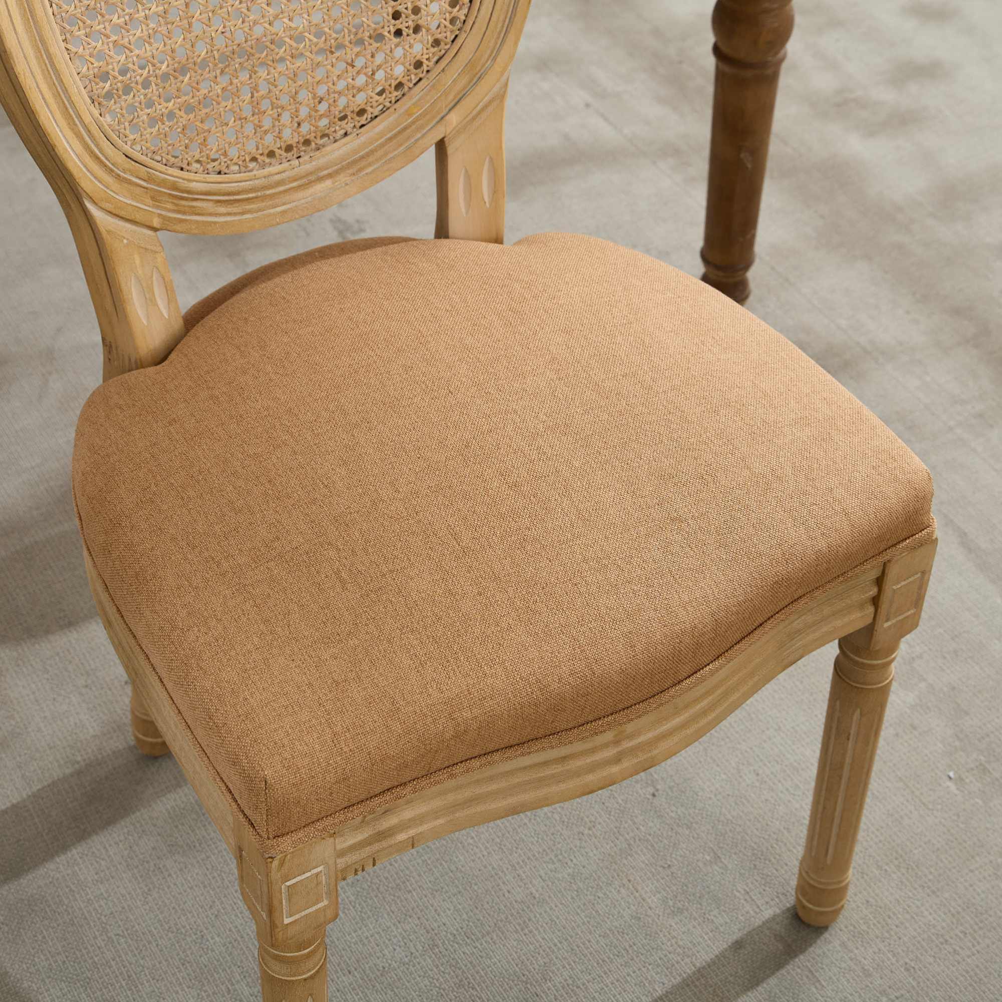 Alt View 7. GOODSILO - French Style Solid Wood Dining Chairs with Linen Upholstery and Rattan Backrest, Set of 2 - Tan.