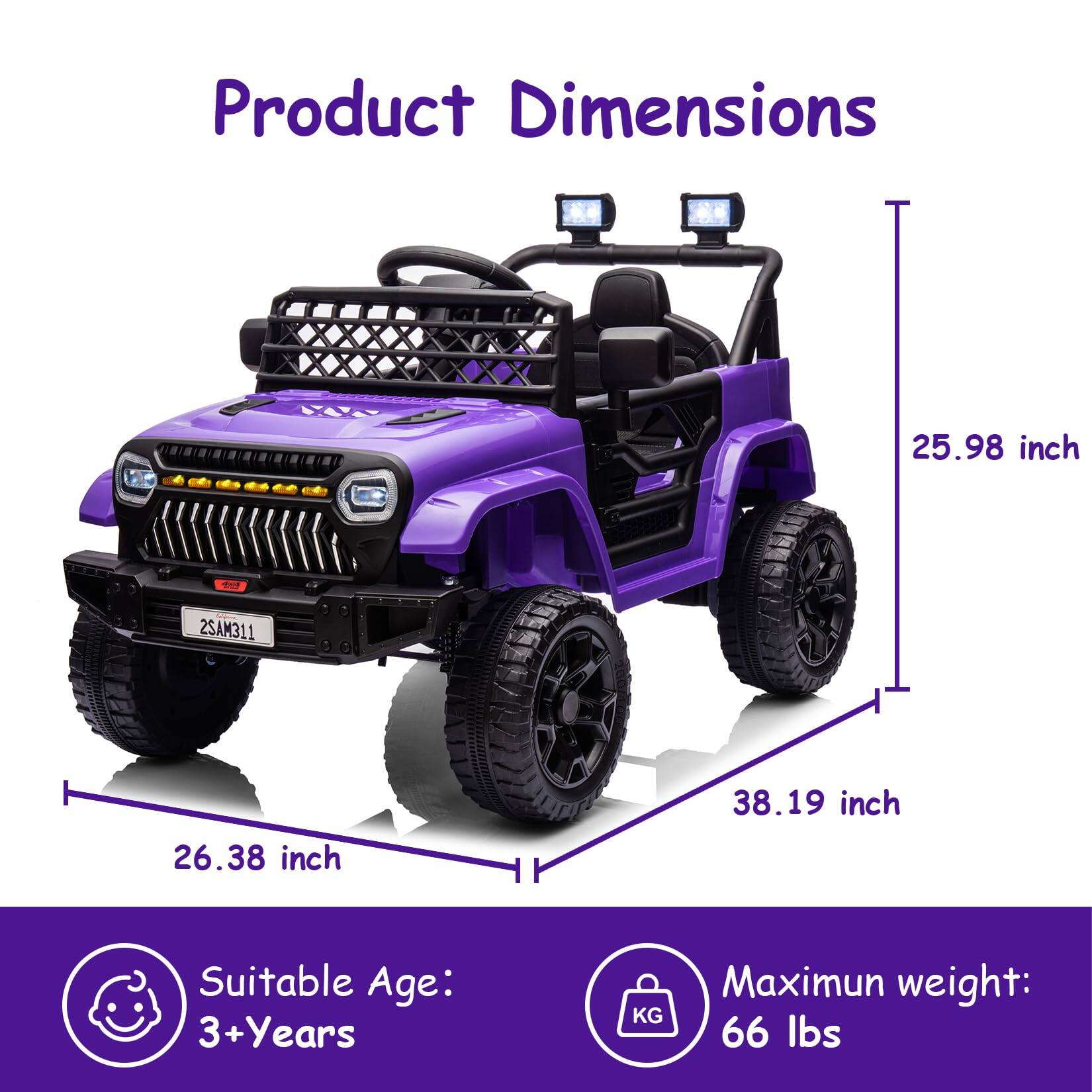 Product Dimensions  
25.98 inch  
26.38 inch  
38.19 inch  

Suitable Age: 3+ Years  

Maximum weight: 66 lbs