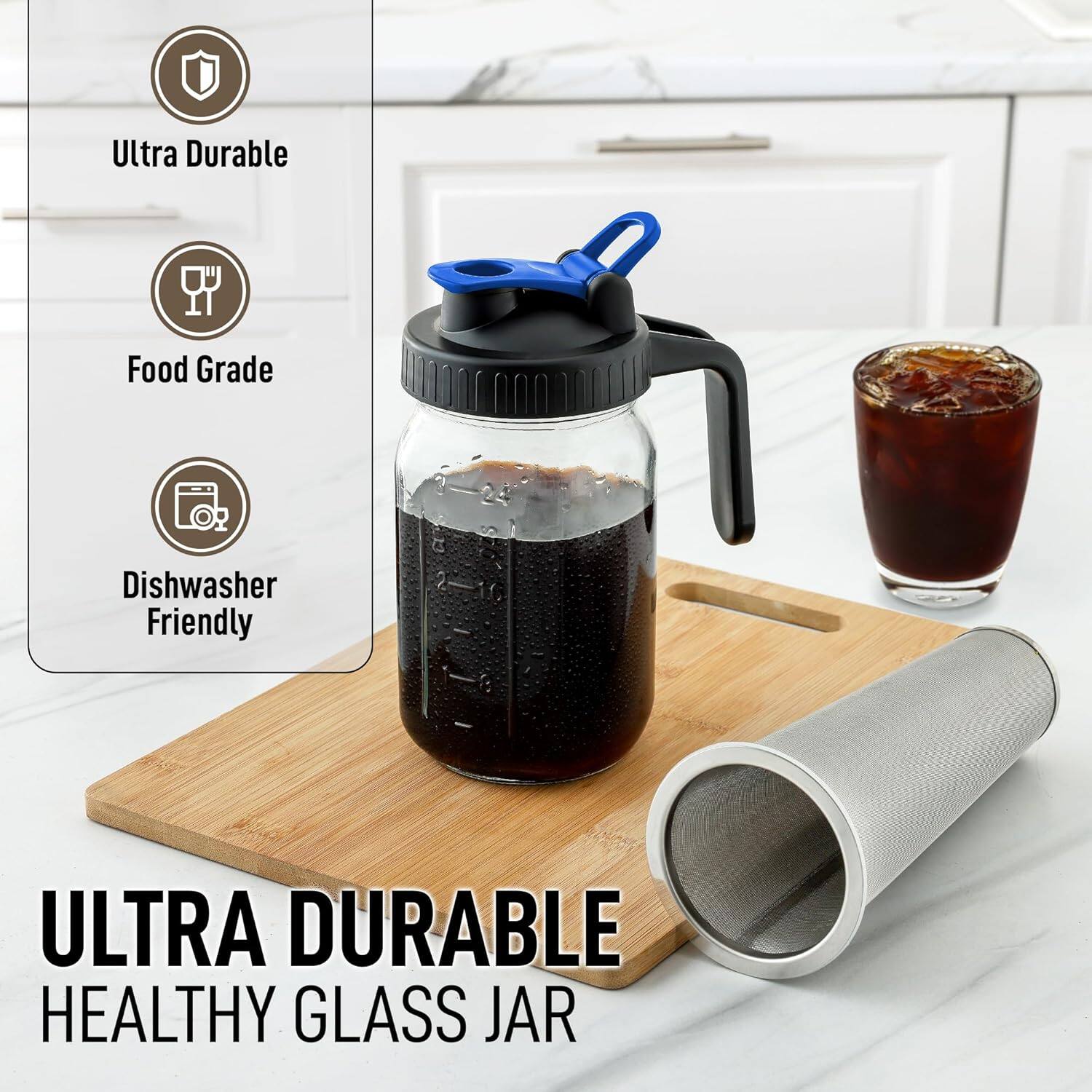 Ultra Durable  
Food Grade  
Dishwasher Friendly  

ULTRA DURABLE  
HEALTHY GLASS JAR