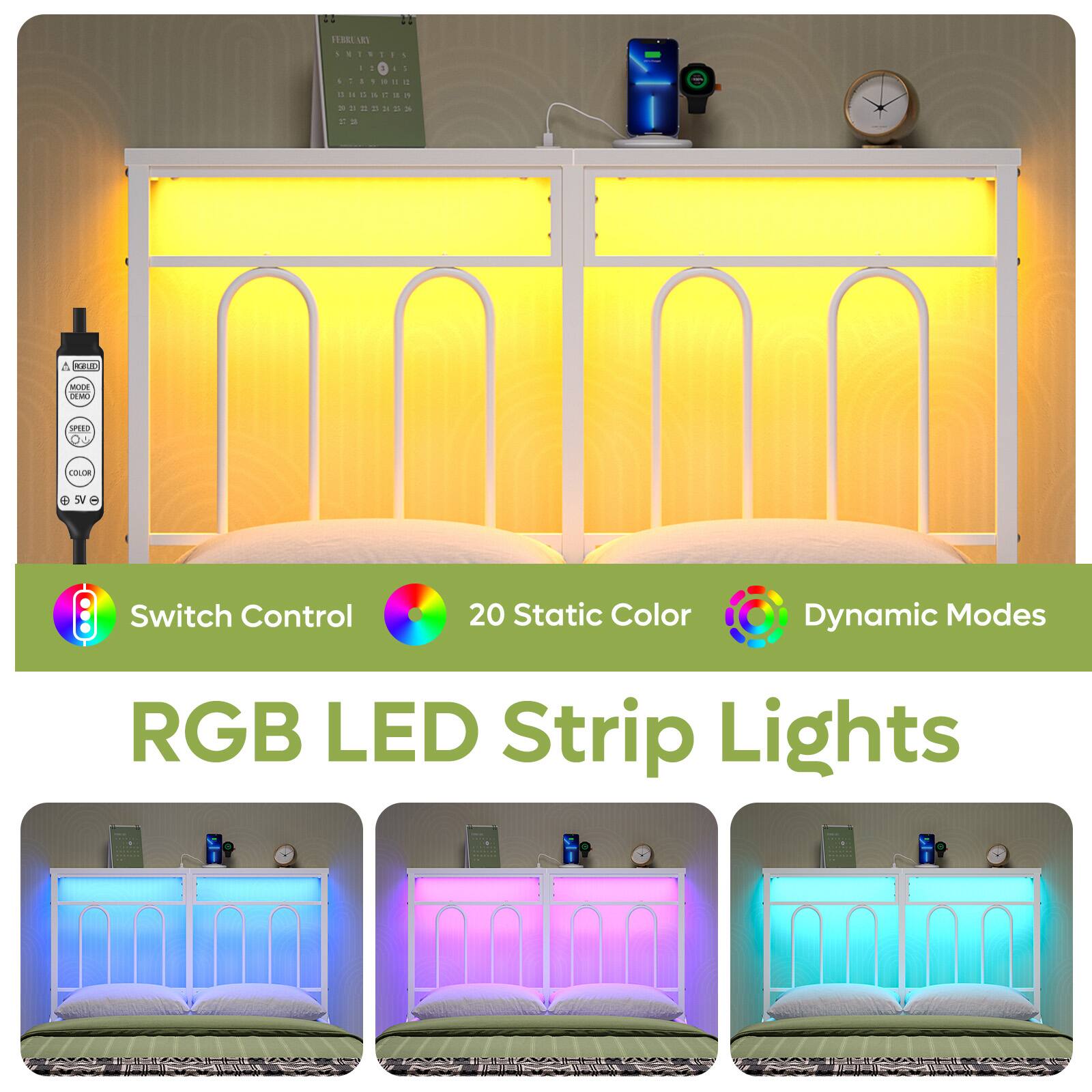 Switch Control, 20 Static Color, Dynamic Modes, RGB LED Strip Lights
