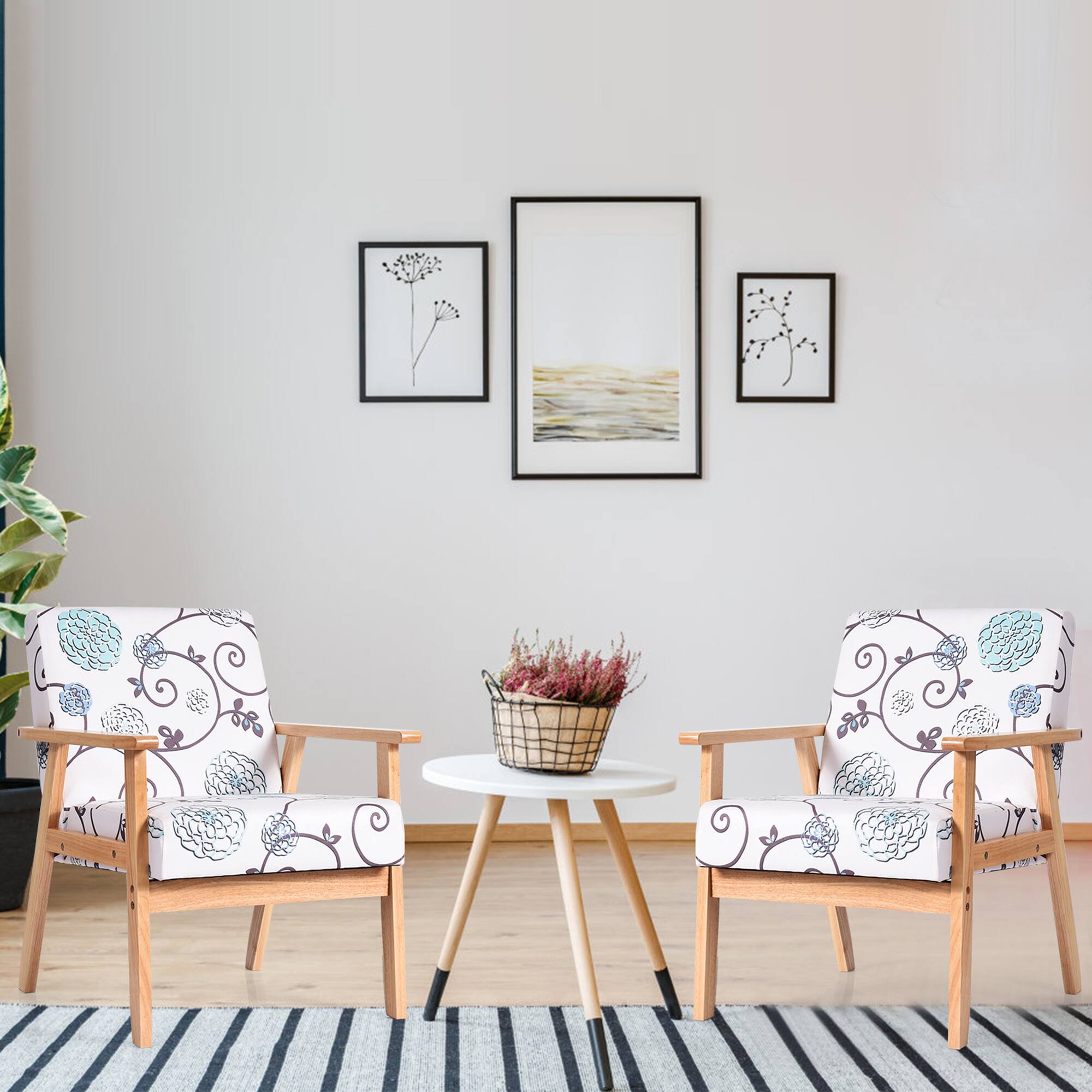 Alt View 11. Costway - Accent Upholstered Home Office Chair with Wooden Frame (Set of 2) - White.