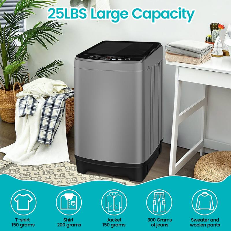 25LBS Large Capacity

- T-shirt: 150 grams
- Shirt: 200 grams
- Jacket: 150 grams
- 300 Grams of jeans
- Sweater and woolen pants